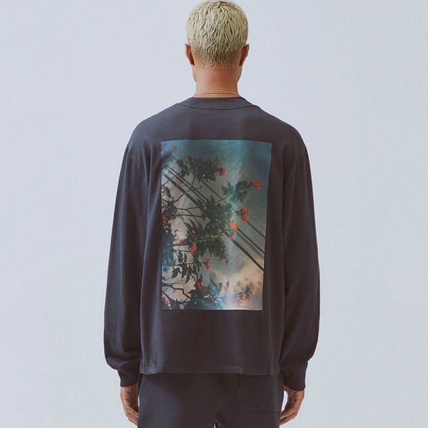 19fw fog страх божий essentials цветочные фото печатается с длинным рукавом пуловер толстовка crewneck футболки свитер street толстовки tee, Black
